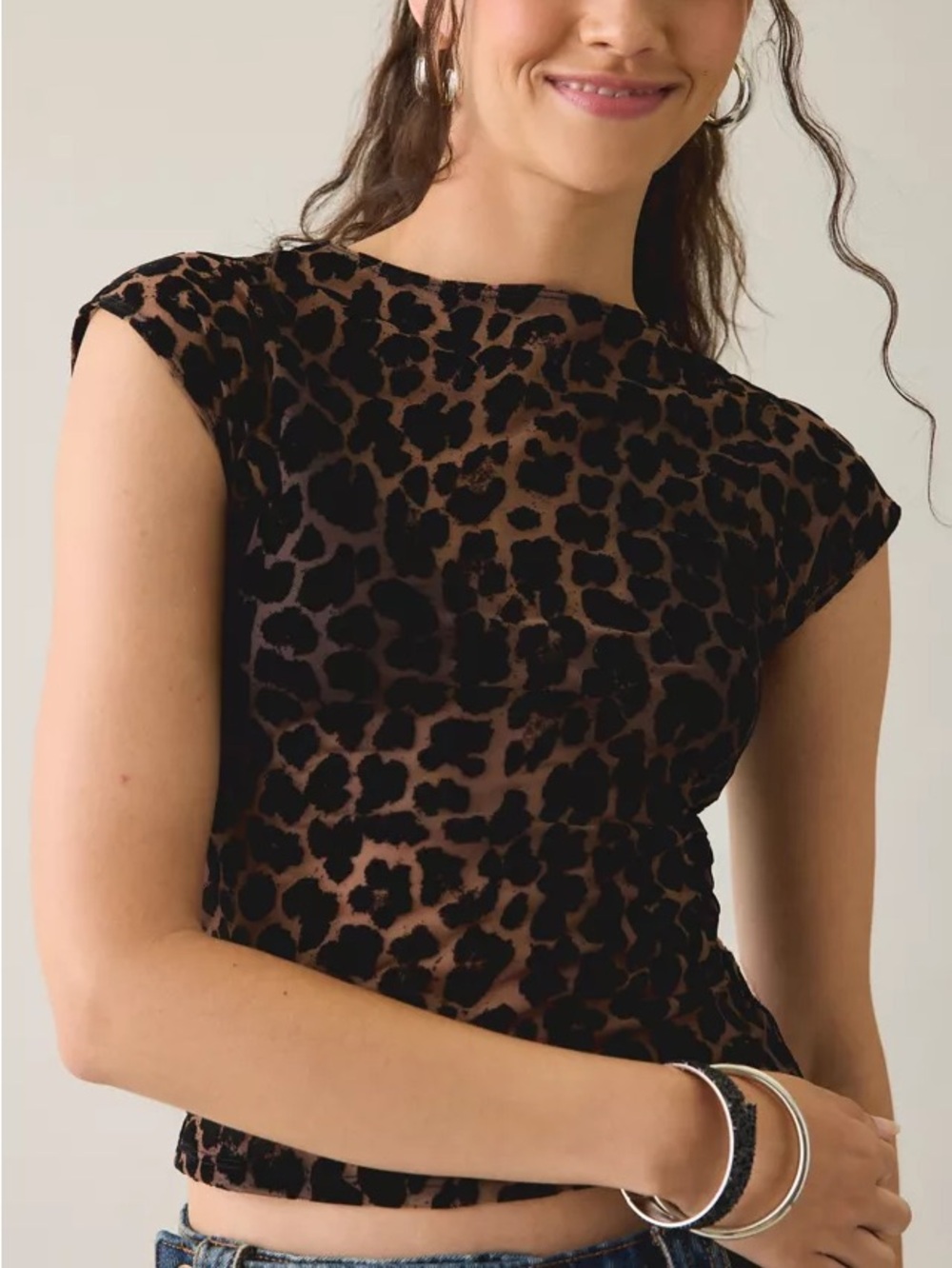 Motel Rocks Leopard Print Mesh Boatneck Top SIZE S